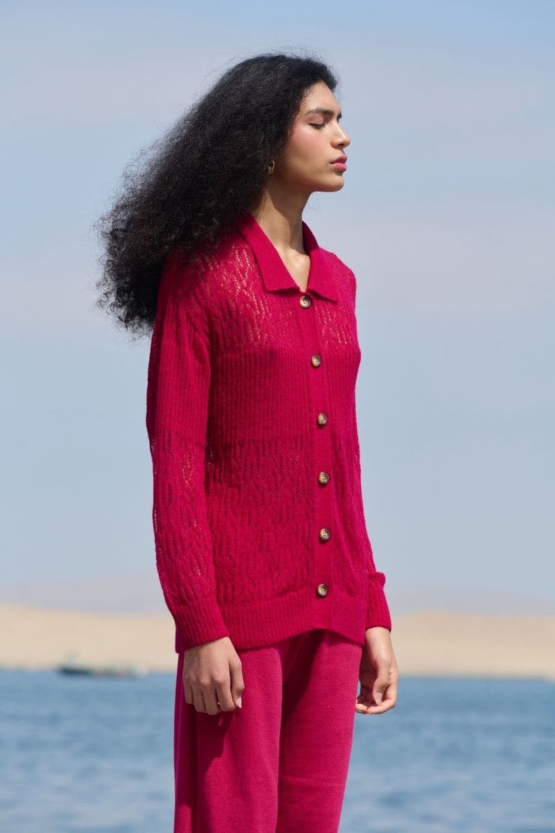 FRAMBUESA PINK ARAÑITA COLLARED CARDIGAN