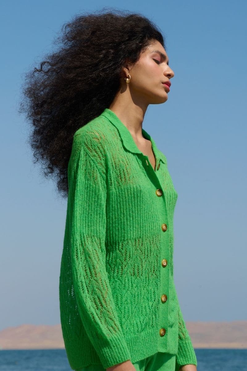 GREEN ARAÑITA COLLARED CARDIGAN