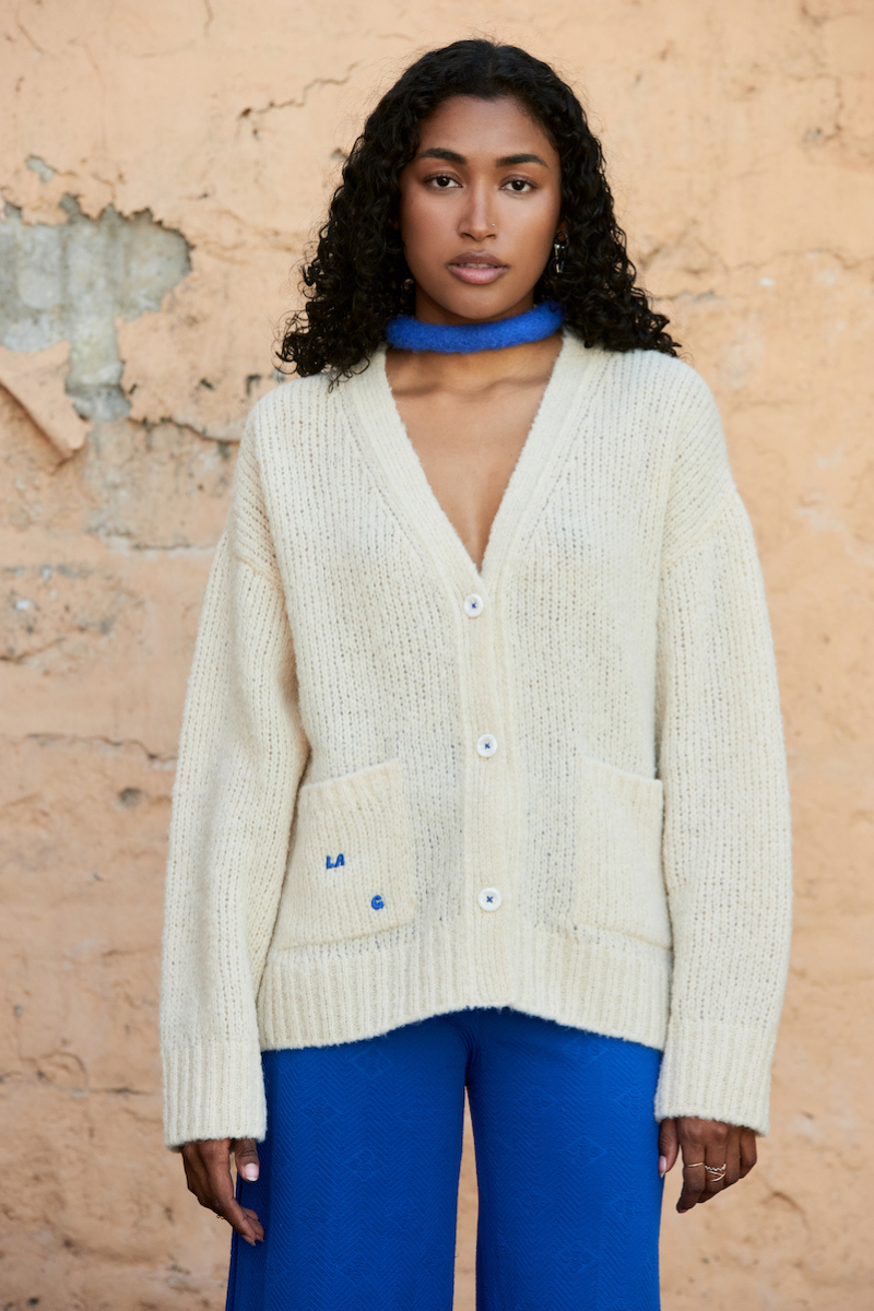 LA G KNITTED CREAM CARDIGAN