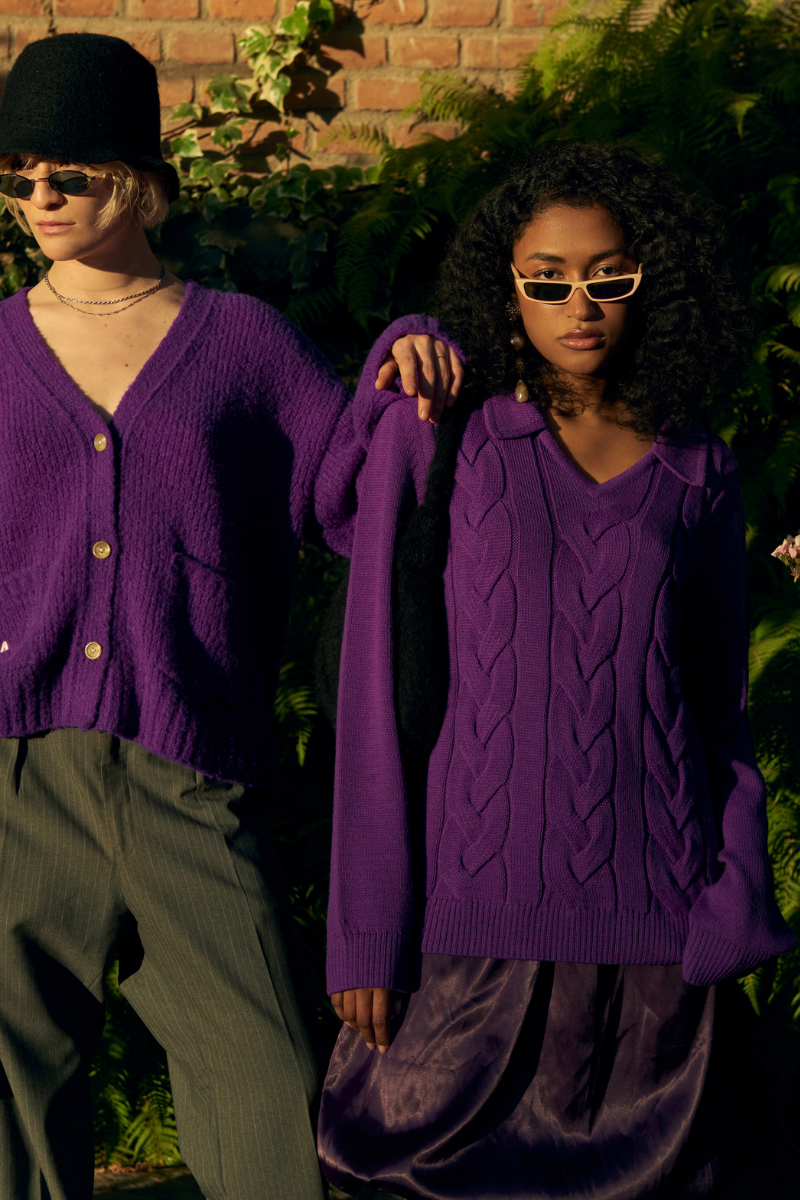LA G KNITTED PURPLE CARDIGAN