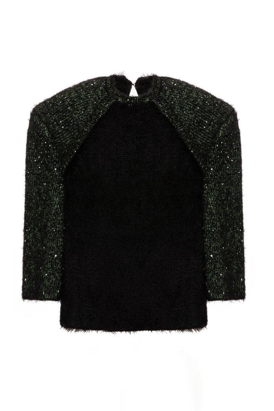 BLACK WOOL-BLEND SWEATER WITH SLEEVE DETAILING