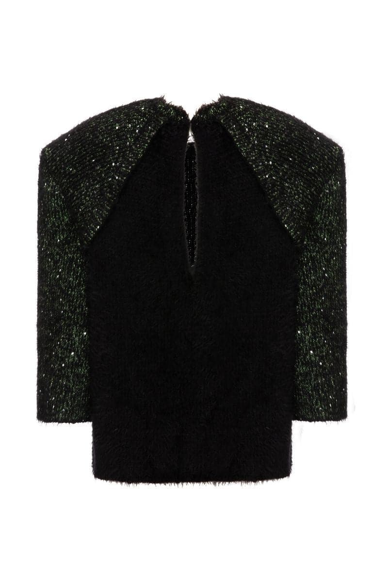 BLACK WOOL-BLEND SWEATER WITH SLEEVE DETAILING