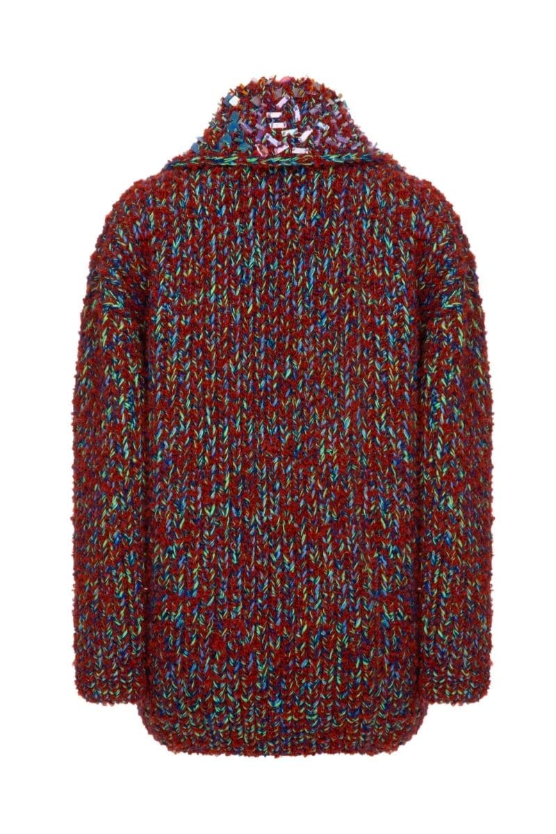 BROWN WOOL-BLEND CARDIGAN WITH COLLAR DETAILING