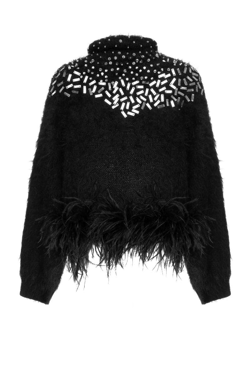 MIRRORED FEATHER BLACK SWEATER