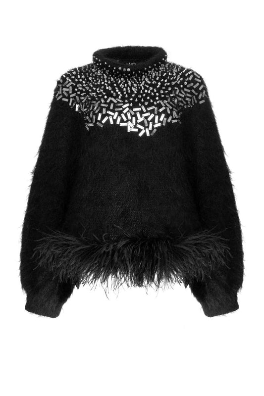 MIRRORED FEATHER BLACK SWEATER