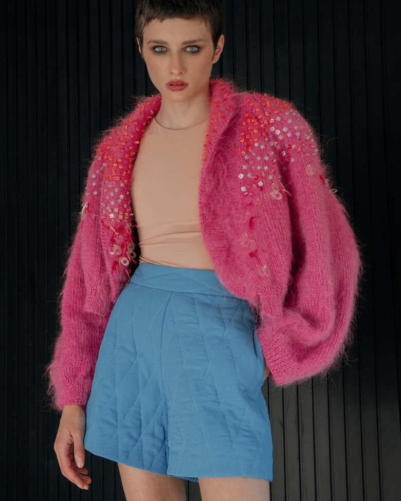 PINK EMBELLISHED MOHAIR CARDIGAN