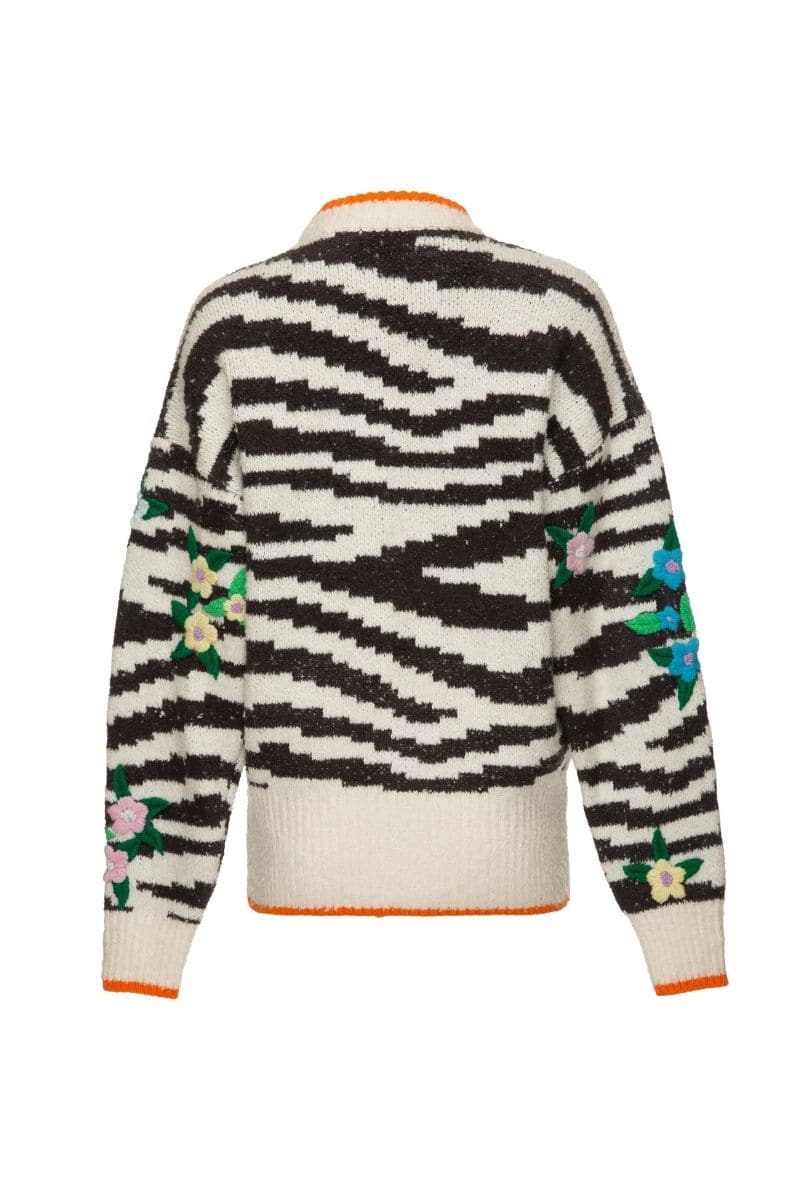 ZEBRA MULTICOLOR FLORAL DETAILING WOOL-BLEND SWEATER
