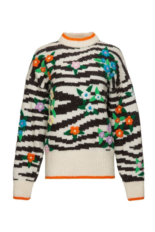 ZEBRA MULTICOLOR FLORAL DETAILING WOOL-BLEND SWEATER