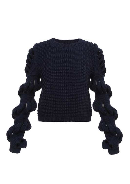 HAND-KNITTED WOOL-BLEND BLACK SWEATER