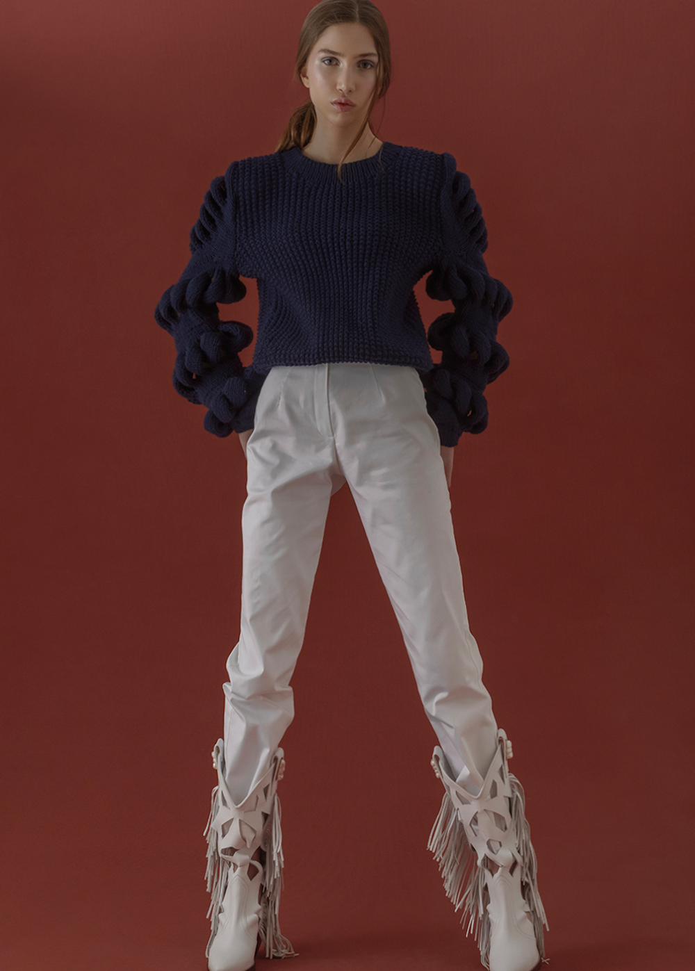 HAND-KNITTED WOOL-BLEND BLACK SWEATER