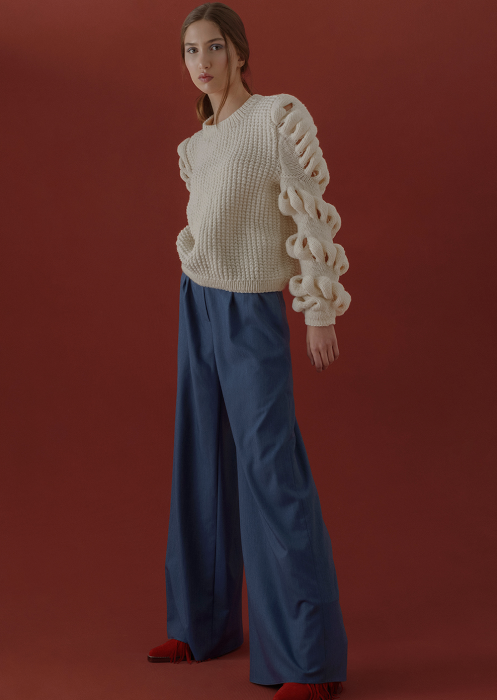 HAND-KNITTED WOOL-BLEND SWEATER