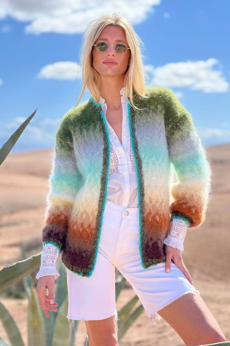 CHOCO AND KHAKI TIE&DYE MOHAIR GILET