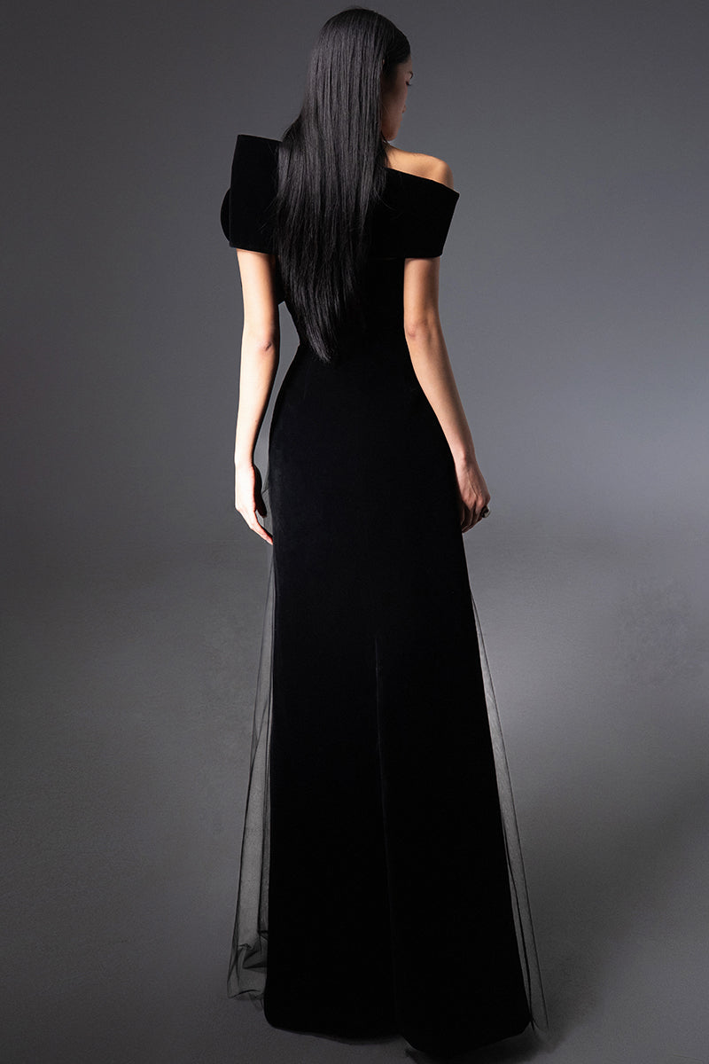CULT MIA X HAPPY CLOTHING LESTER A-LINE ORGANZA MAXI DRESS IN BLACK