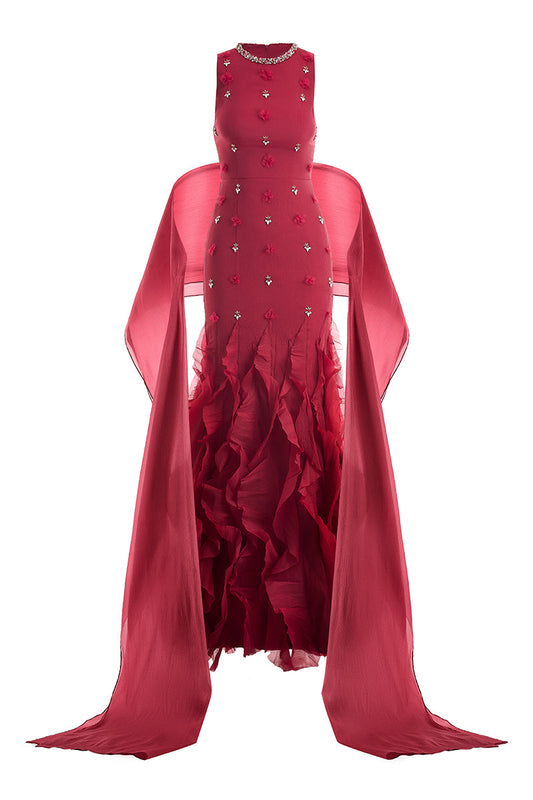 CULT MIA X HAPPY CLOTHING POTTER MERMAID ORGANZA MAXI DRESS IN RED