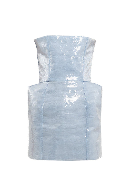 ICY BLUE SEQUIN STRAPLESS MINI DRESS