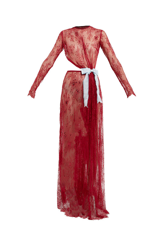 LACE LONG DRESS IN RED