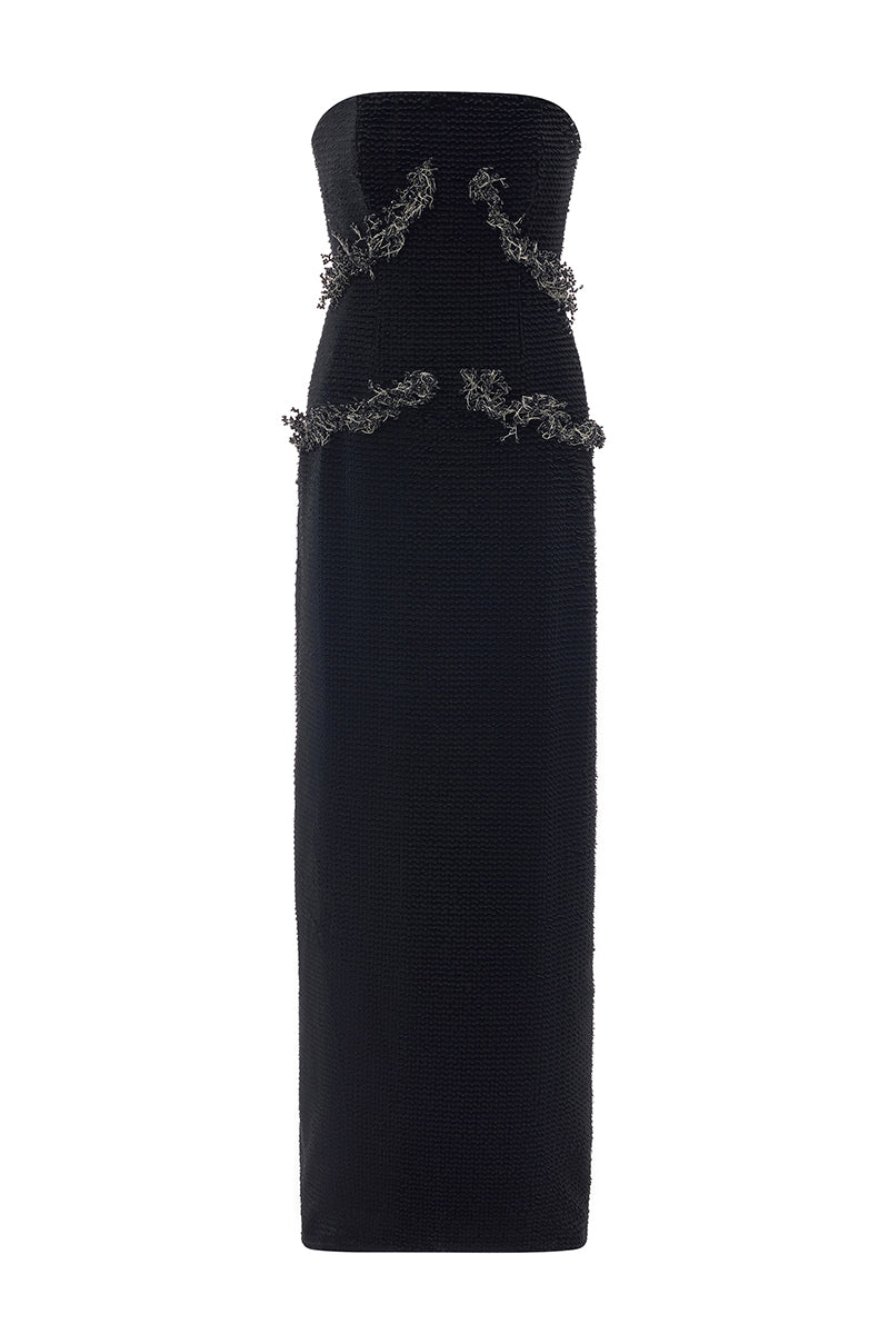 VELVET SEQUIN MAXI DRESS IN BLACK