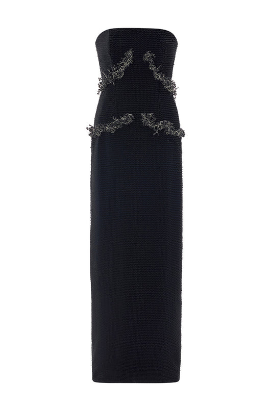 VELVET SEQUIN MAXI DRESS IN BLACK