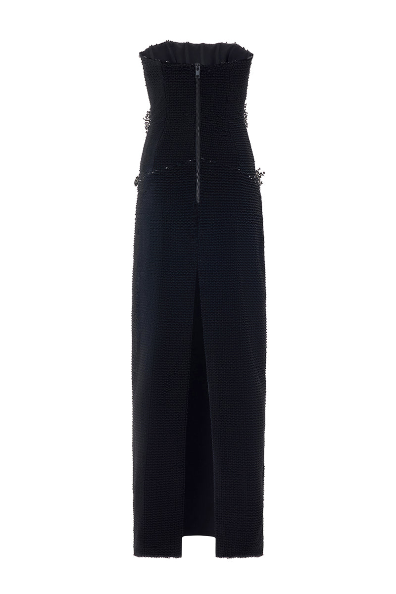 VELVET SEQUIN MAXI DRESS IN BLACK