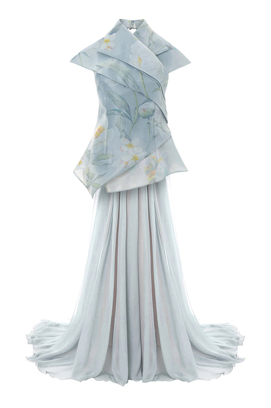 ASYMMETRIC CHIFFON DRESS IN GRAY